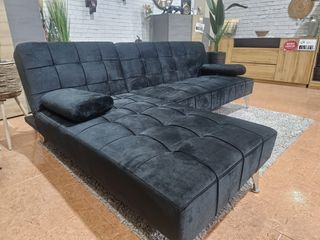 Sofá Cama Chaise Longue Negro/Gris