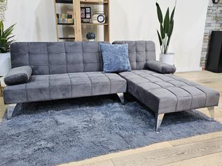Sofá Cama Chaise Longue Negro/Gris