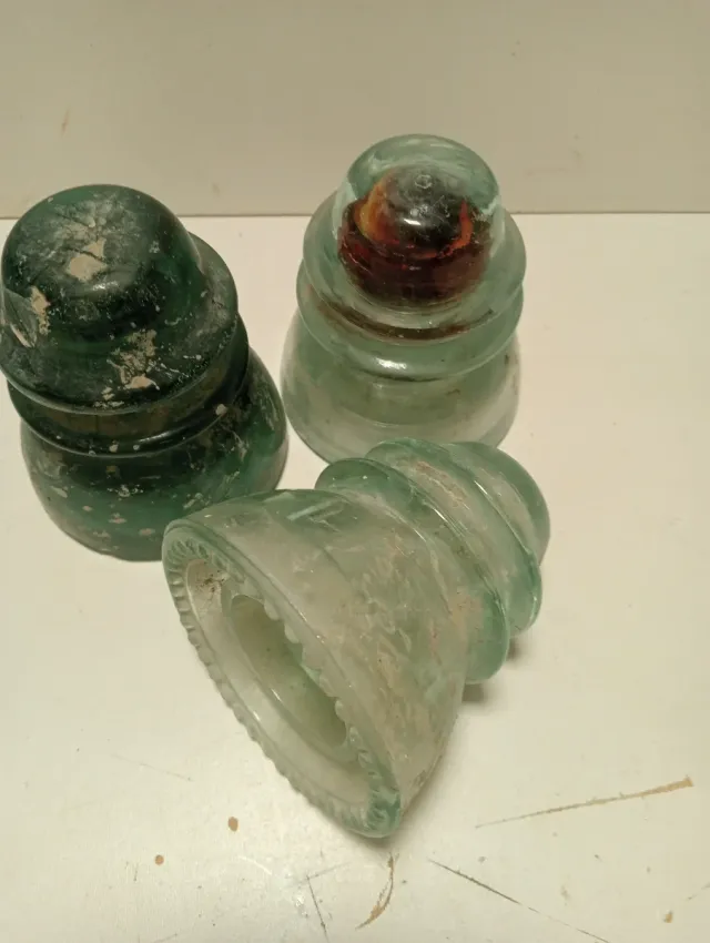 Lote 3 Aisladores Eléctricos Cristal antiguos