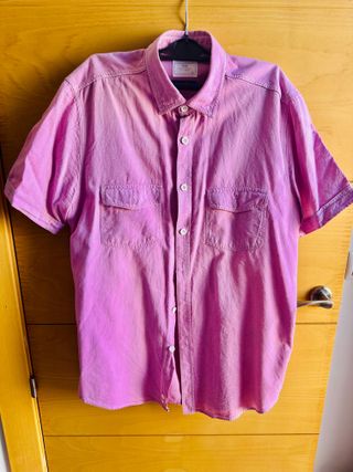 Camisa hombre manga corta rosa talla L