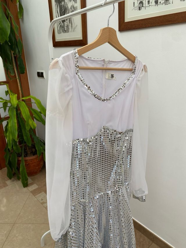 Traje Baile Español Lentejuelas Plata