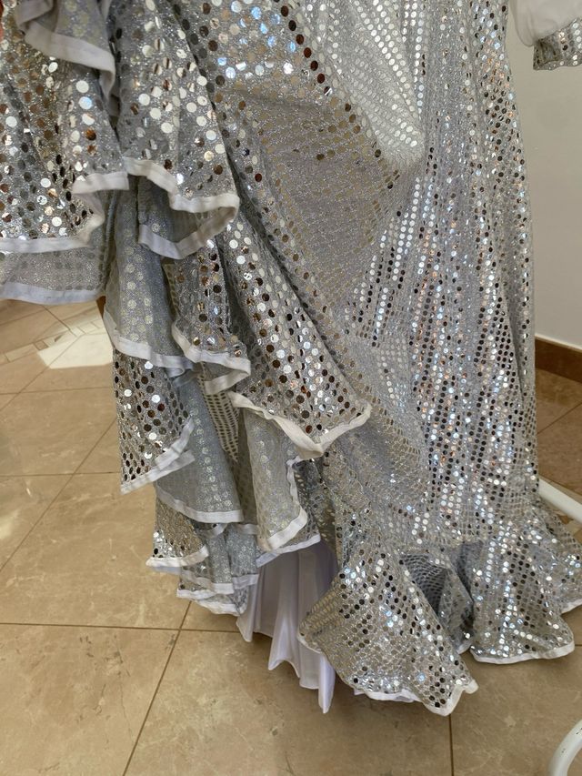 Traje Baile Español Lentejuelas Plata