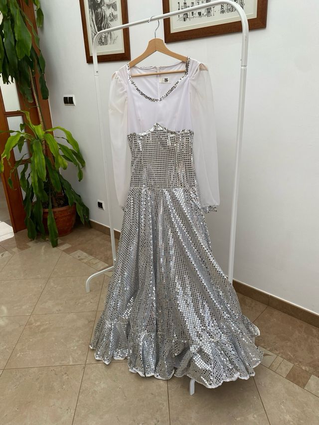 Traje Baile Español Lentejuelas Plata