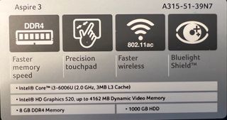 Acer Aspire 3 A315-51-39N7 Portátil Negro