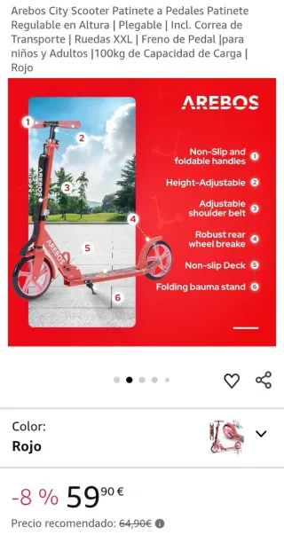 Arebos City Scooter Patinete a Pedales 
