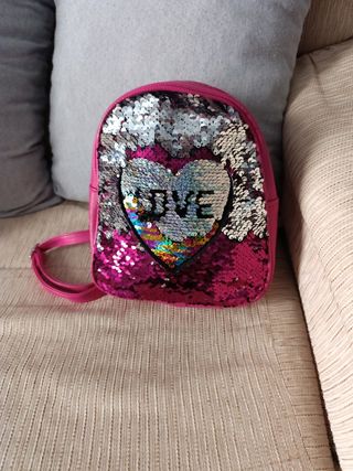 Mochila niña lentejuelas corazón LOVE