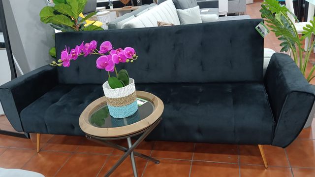 Sofá Cama Negro Terciopelo 210cm