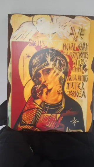 Cuadro religioso madera Virgen y Niño