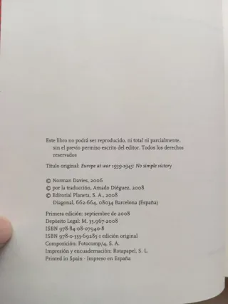 Europa en Guerra. 1939-1945. Norman Davies.