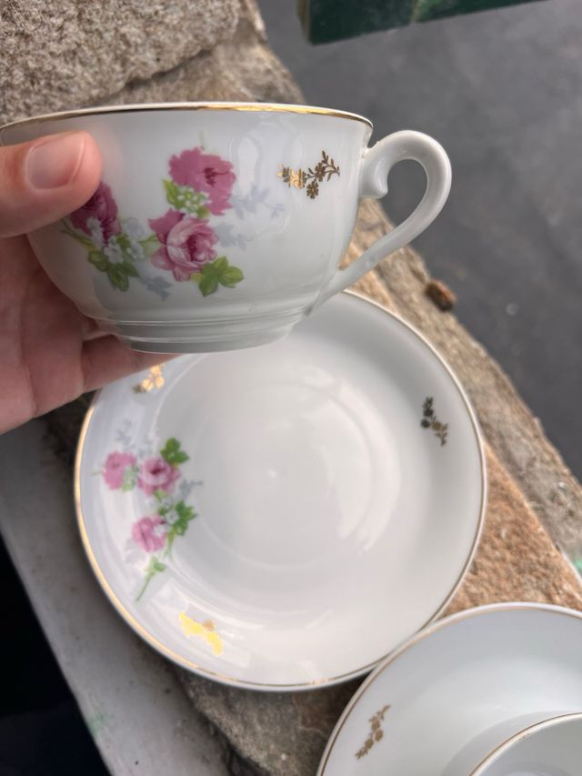 Juego de 2 tazas grandes con plato, porcelana