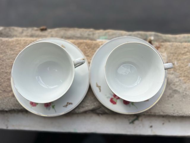 Juego de 2 tazas grandes con plato, porcelana