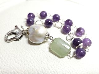 Bracciale in Ametista, Acquamarina, Perla Naturali