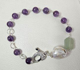Bracciale in Ametista, Acquamarina, Perla Naturali