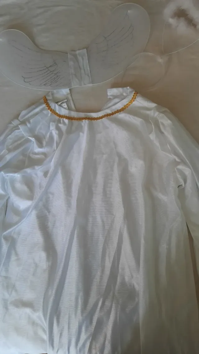 Fantasia de menina anjo com alas prateadas tamanho 10-12 anos