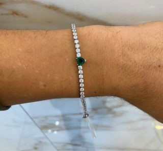 Bracciale tennis acciaio anallergico cuore verde