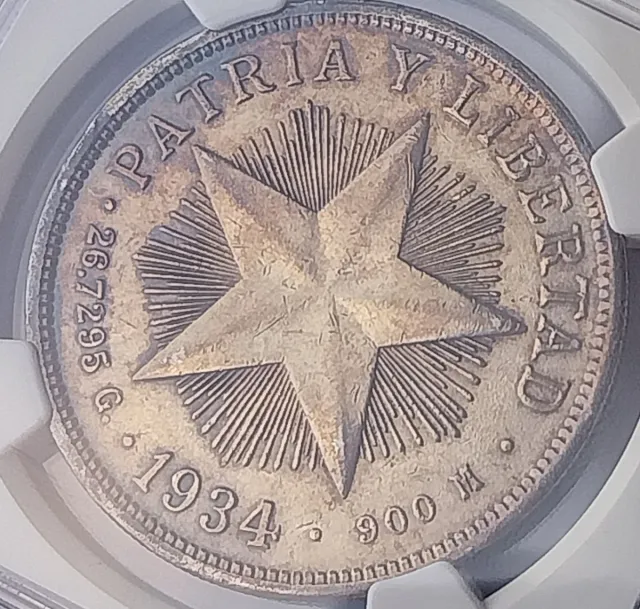 Moneda 1 Peso Cuba 1934 NGC "Pátina Dorada"