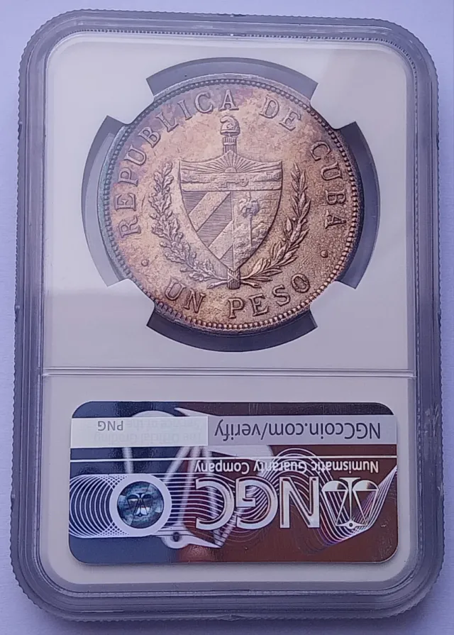 Moneda 1 Peso Cuba 1934 NGC "Pátina Dorada"
