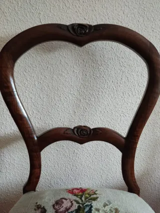 4 Sillas Madera Antiguas Tapicería Flores