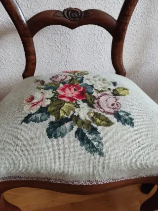 4 Sillas Madera Antiguas Tapicería Flores