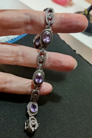 Pulsera Plata Ley Amatistas y Marquesitas