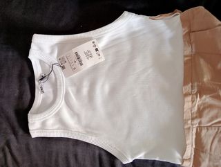 Vestido Zara Blanco y Beige Talla XS