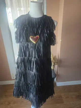 Vestido Flecos Piel 100% Negro