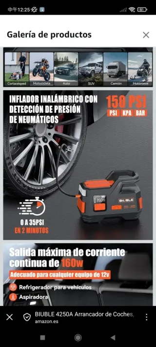 BIUBLE 4250A Arrancador Coche 150PSI Compresor
