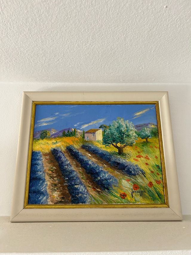 Pittura paesaggistica con campo di lavanda e papaveri