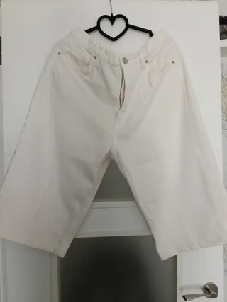 Pantalones anchos Zara color blanco marfil