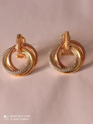 Pendientes Aro Oro Tricolor con Circonitas