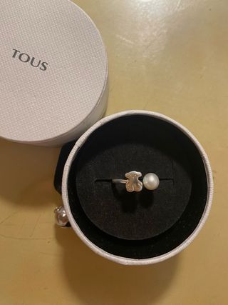 Anillo TOUS abierto de plata con perla