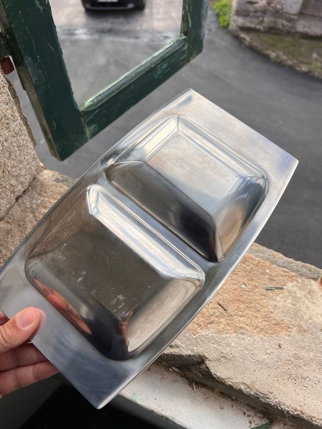 Bandeja vintage de acero inoxidable