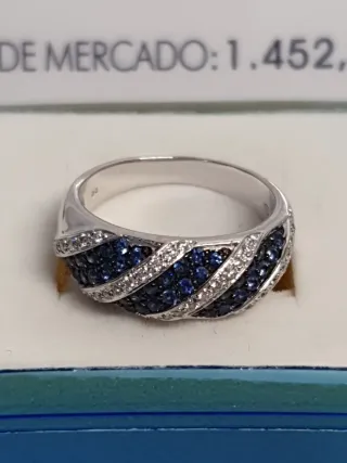 Sortija Oro Blanco 18K Diamantes y Zafiros