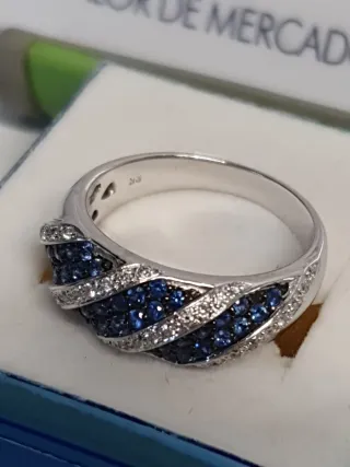 Sortija Oro Blanco 18K Diamantes y Zafiros