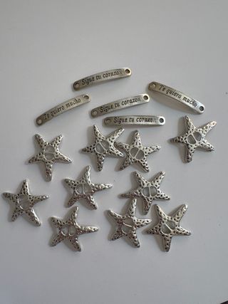 Lote 10 Abalorios Estrella y Mensajes Plata