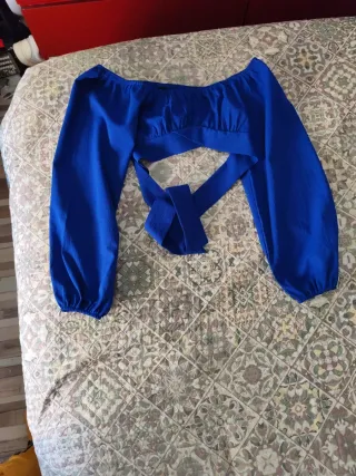 Top manga larga azul