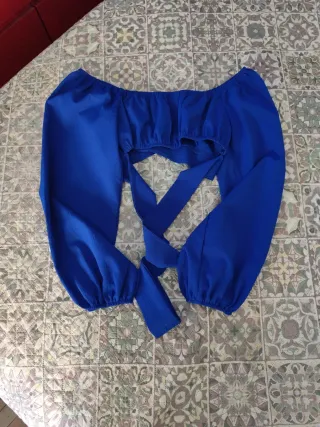 Top manga larga azul