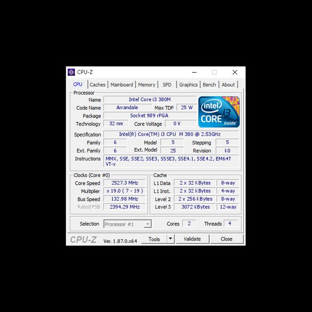 Intel Core i3-380M CPU Processore Mobile