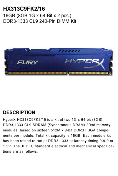 16Gb Memoria Kingston HyperX DDR3-1333