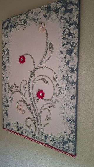 Cuadro moderno floral plata y rosa