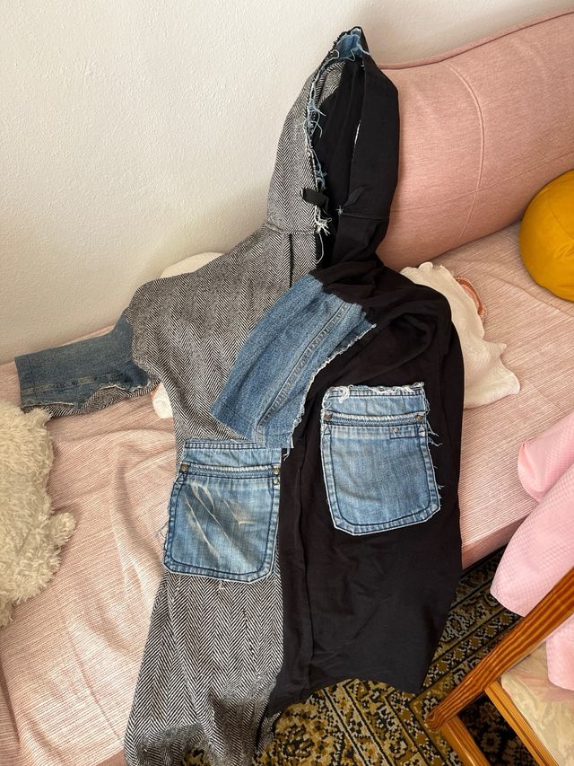 Abrigo Unique designer patchwork vaquero