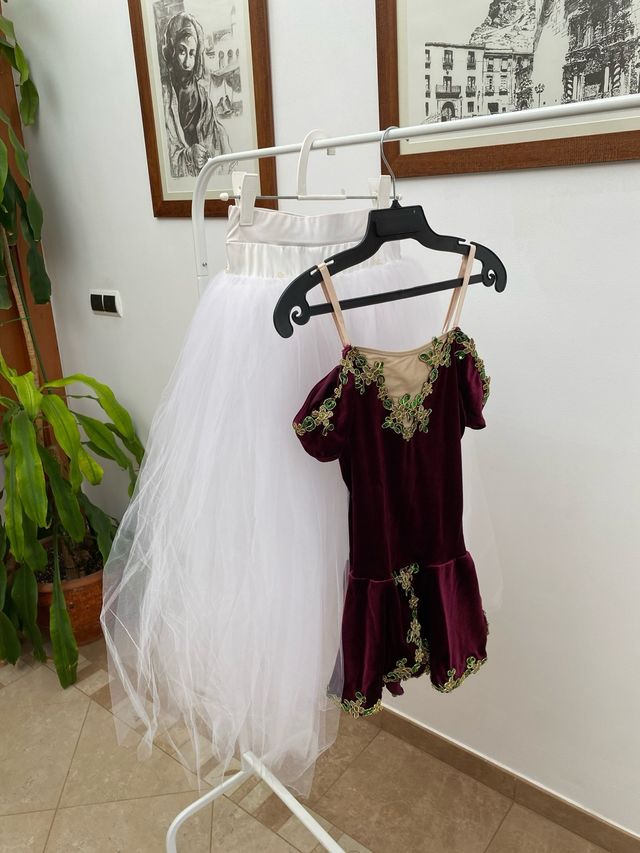 Traje Ballet Clásico Terciopelo Morado Blanco