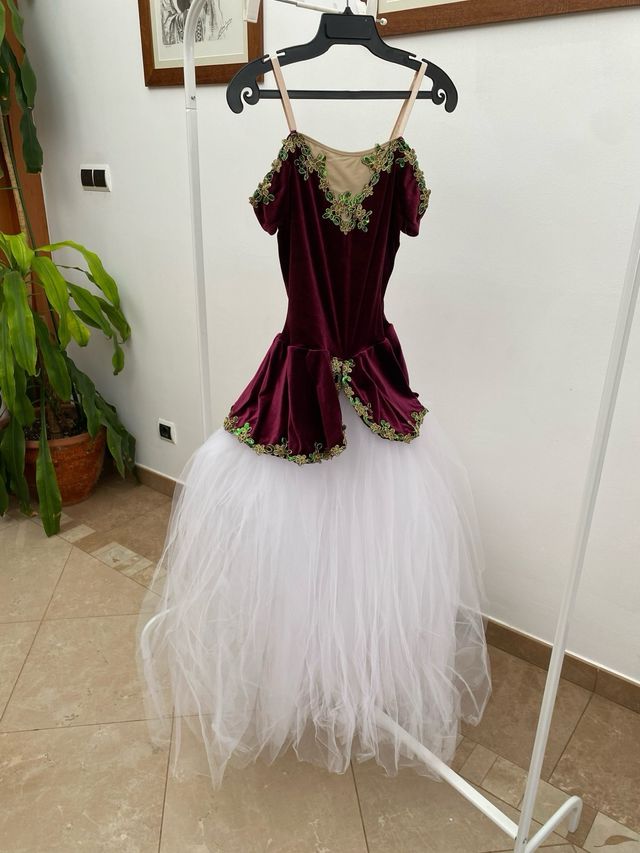 Traje Ballet Clásico Terciopelo Morado Blanco