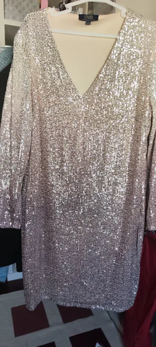 Vestido fiesta lentejuelas rosa y plata
