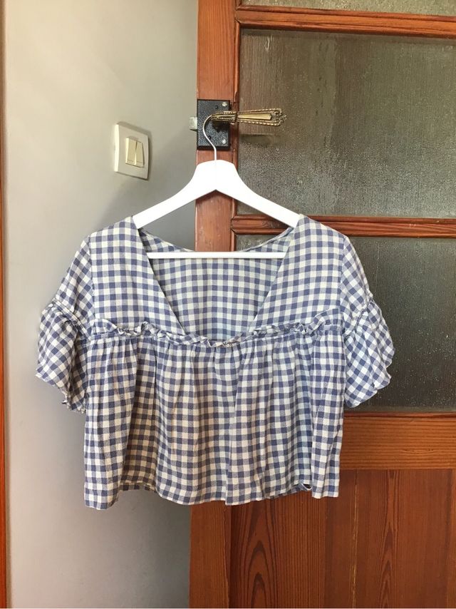 Blusa mujer cuadros vichy azul y blanca