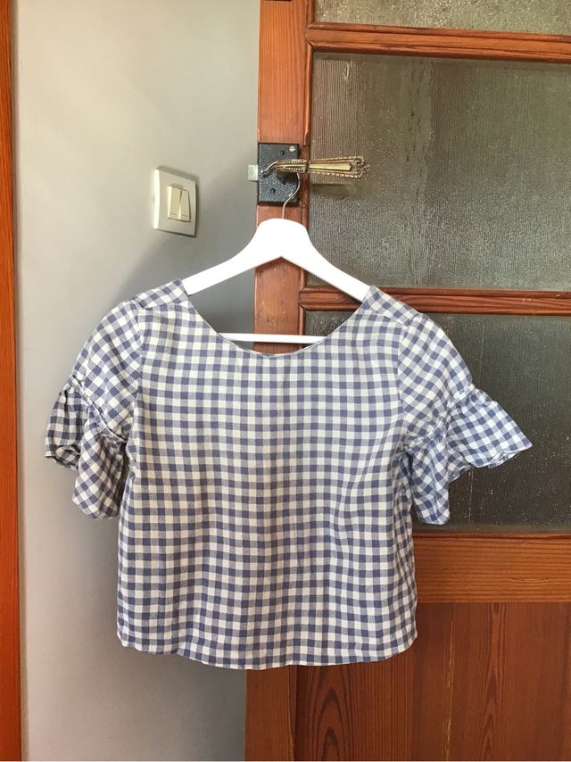 Blusa mujer cuadros vichy azul y blanca