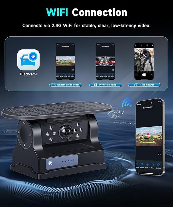 Cámara Solar Trasera Inalámbrica Coche