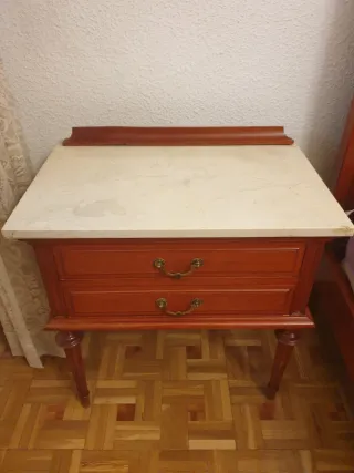 Juego Mesitas Noche y Cómoda Madera Mármol