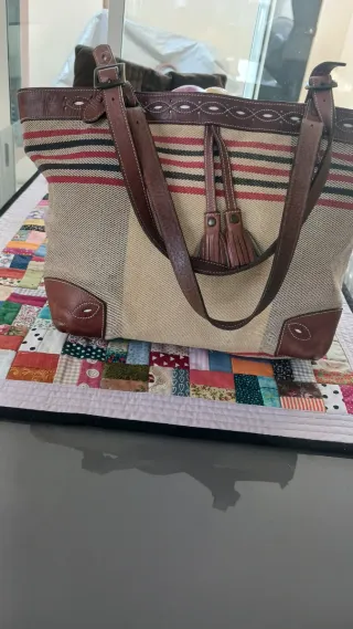 Bolso Lona y Cuero Multicolor
