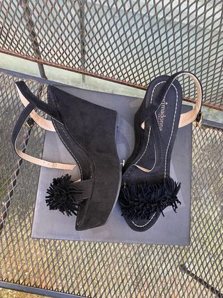 Sandali Zeppa Primadonna Neri Pompon Tg 38